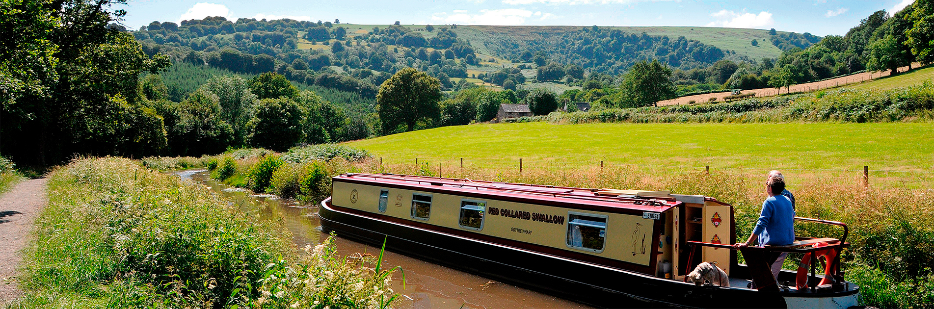 Narrowboat in the Welsh countryside